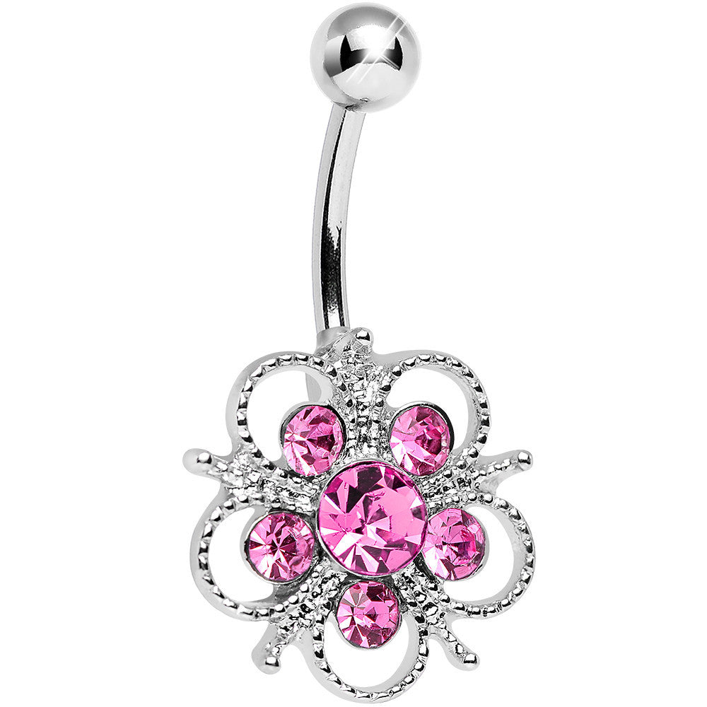 Pink Cubic Zirconia Flamboyant Flower Belly Ring