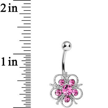 Pink Cubic Zirconia Flamboyant Flower Belly Ring