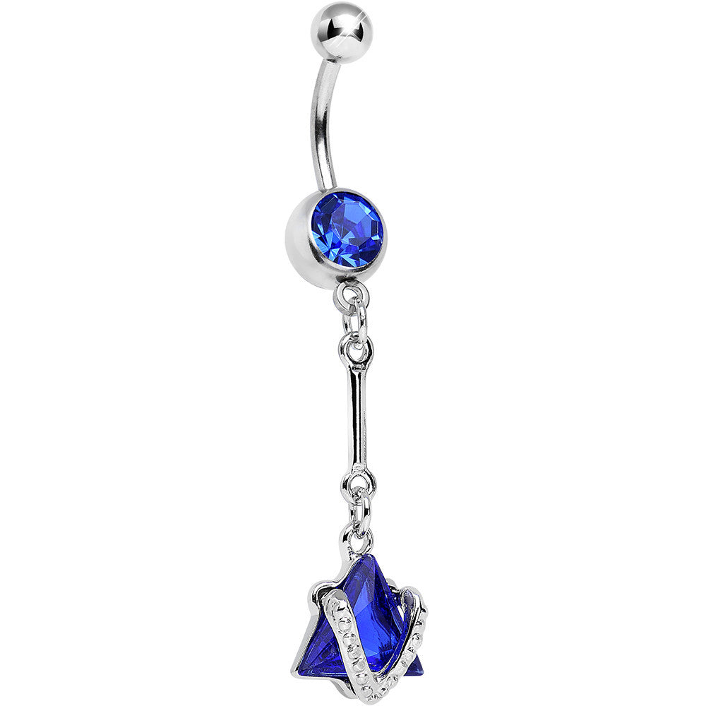 Blue Cubic Zirconia Glamorous Pyramid Dangle Belly Ring