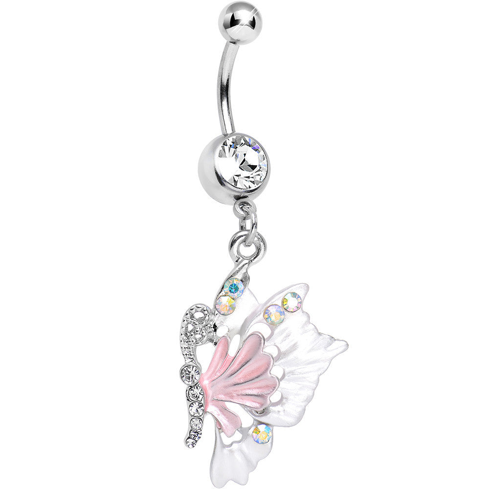Clear Cubic Zirconia Captivating Butterfly Dangle Belly Ring