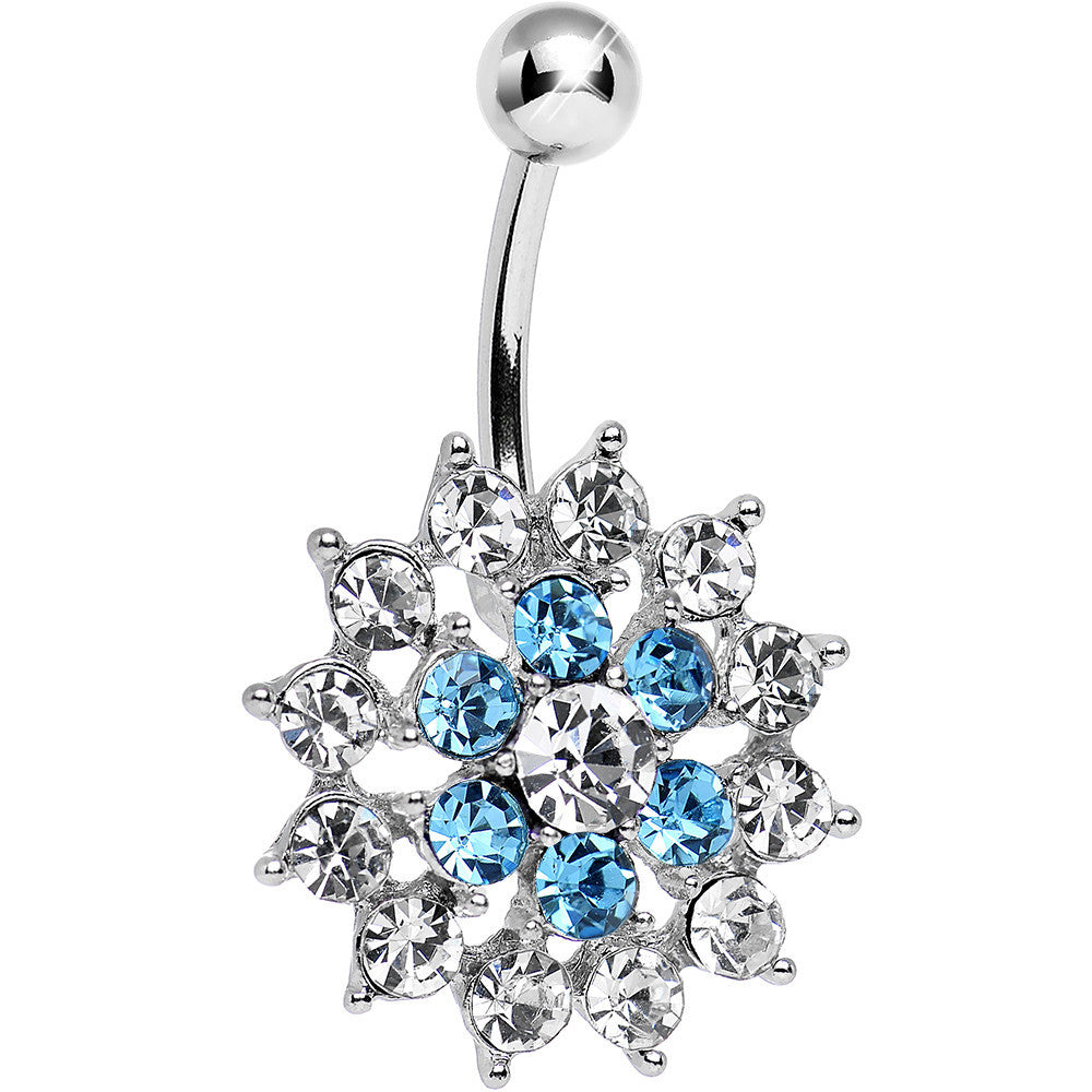 Aqua Clear Cubic Zirconia Beauteous Blooming Flower Belly Ring