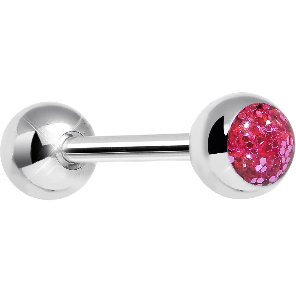 Pink Glitter Follow the Party Barbell Tongue Ring