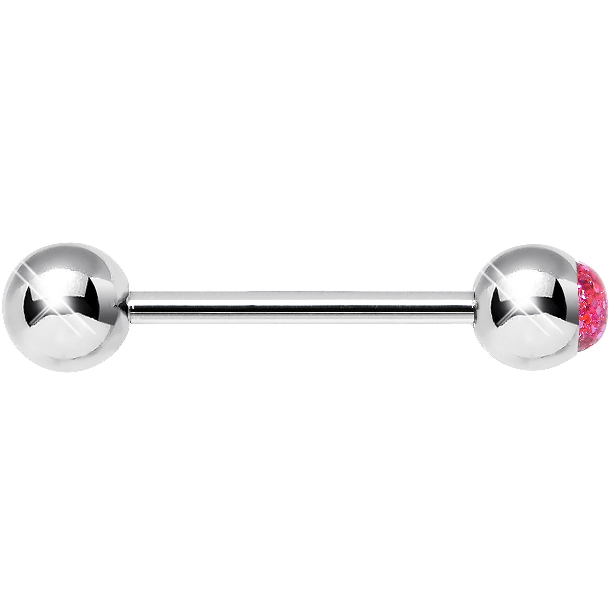 Pink Glitter Follow the Party Barbell Tongue Ring