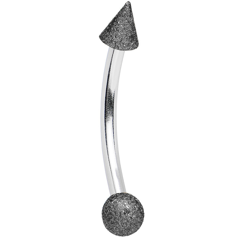 16G 3/8 Black Sandblasted Steel Curved Eyebrow Ring 3mm Cone