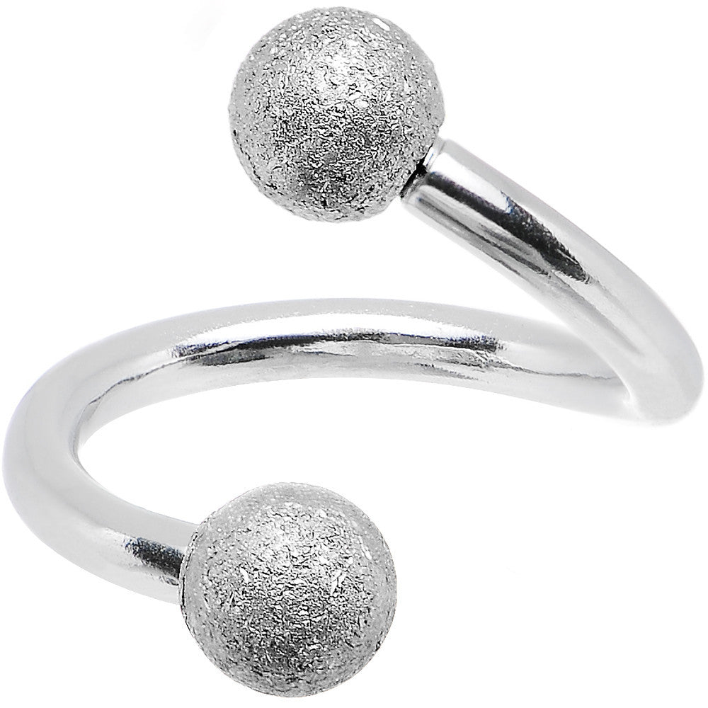 16G 5/16 Silver Sandblasted Steel Spiral Barbell 3mm Ball