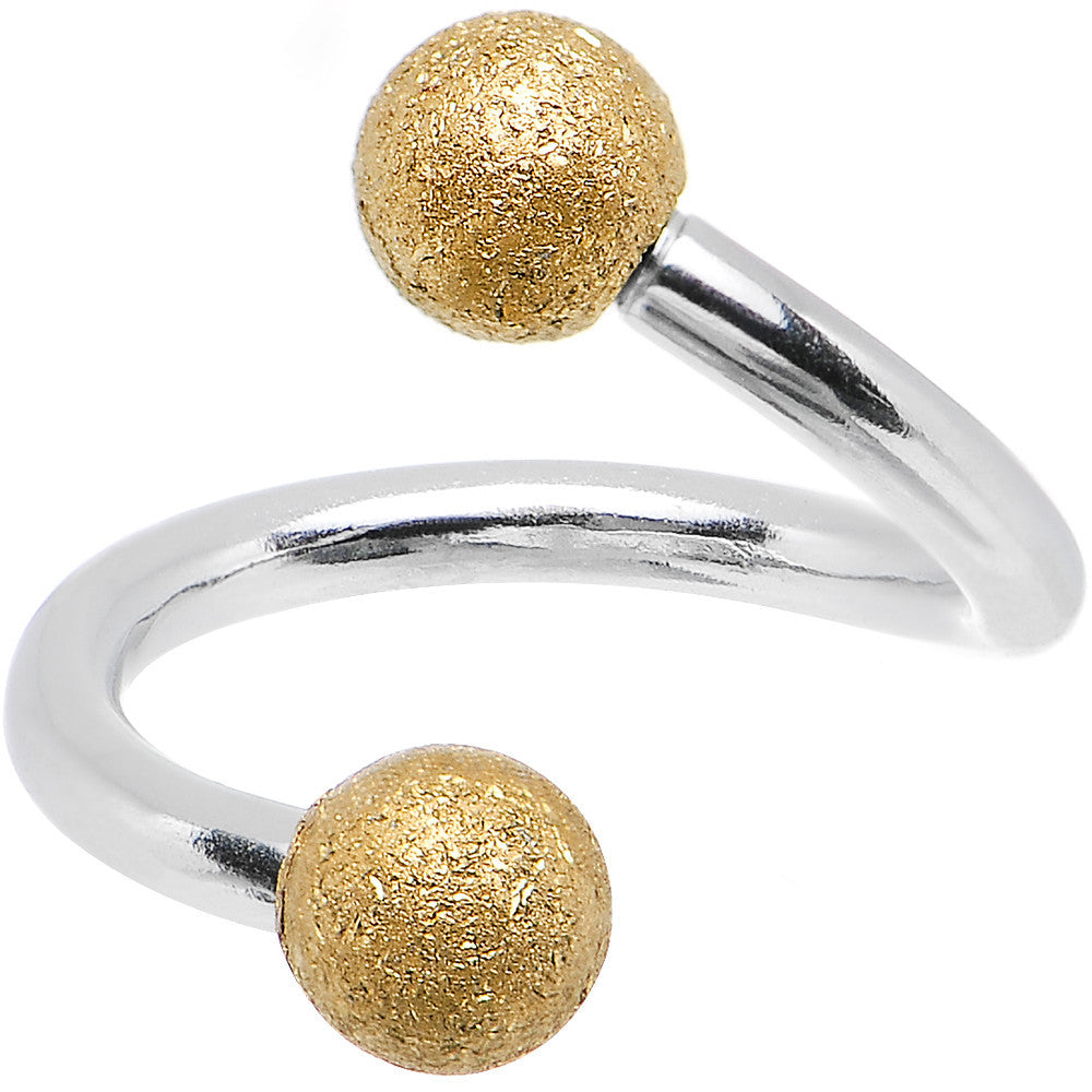 16G 5/16 Gold Sandblasted Steel Spiral Barbell 3mm Ball