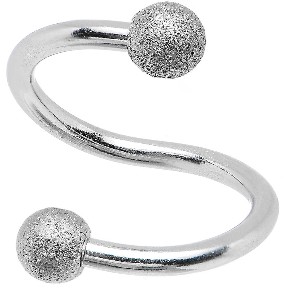 16G 3/8 Silver Tone Sandblasted Ball Ends Spiral Twister Ring