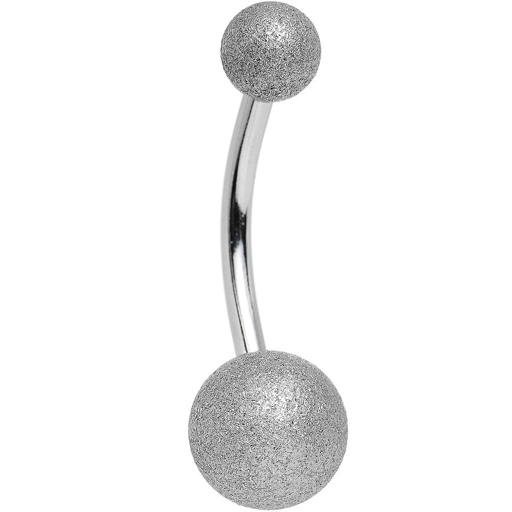 14 Gauge 1/2 Silver Sandblasted Steel Belly Ring 5mm and 8mm Ball