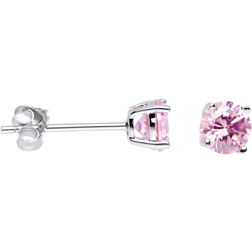 925 Silver Pink 5mm Cubic Zirconia Radiant Round Stud Earrings