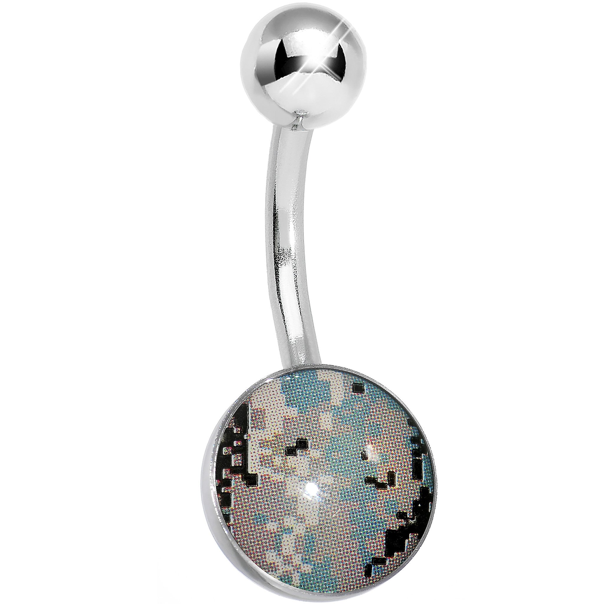 Green and Brown Pixilated Camouflage Belly Ring