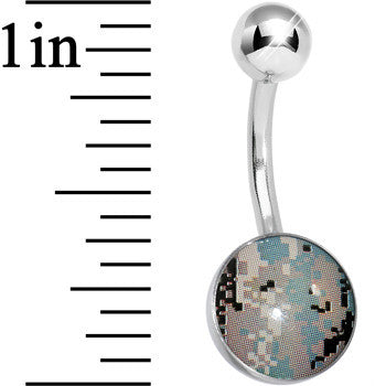 Green and Brown Pixilated Camouflage Belly Ring