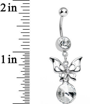 Clear Gem Round Droplet and Butterfly Dangle Belly Ring