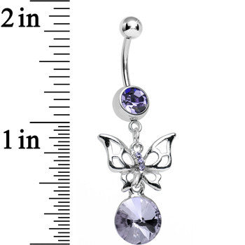 Purple Gem Round Droplet and Butterfly Dangle Belly Ring