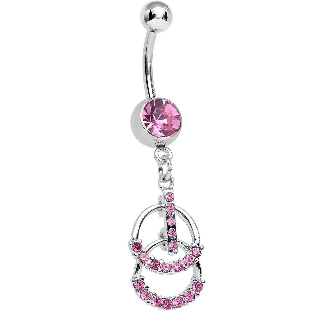 Pink Gem Double Ring of Bling Dangle Belly Ring