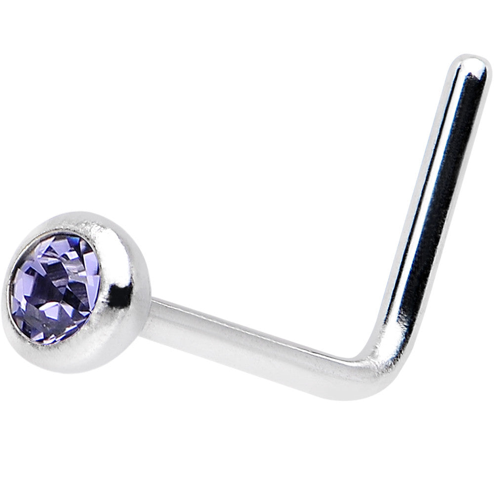 20 Gauge Purple Gem Stainless Steel L-Shaped Nose Ring 1/4