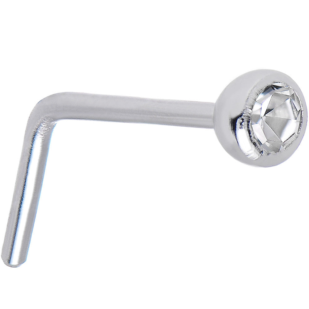 22 Gauge Clear Gem Stainless Steel L-Shaped Nose Ring 1/4