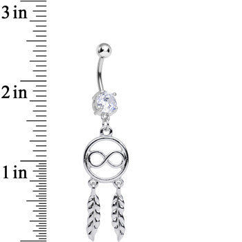 Clear Cubic Zirconia Infinity Dreamcatcher Dangle Belly Ring