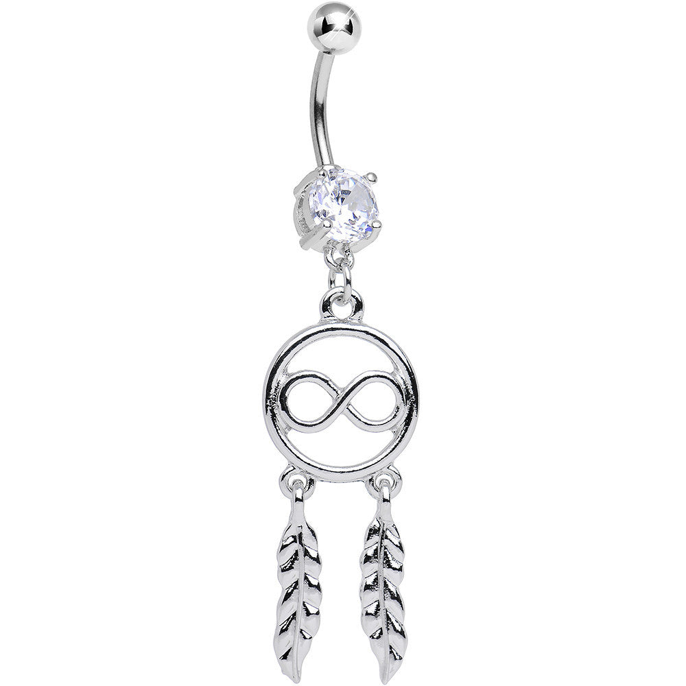 Clear Cubic Zirconia Infinity Dreamcatcher Dangle Belly Ring