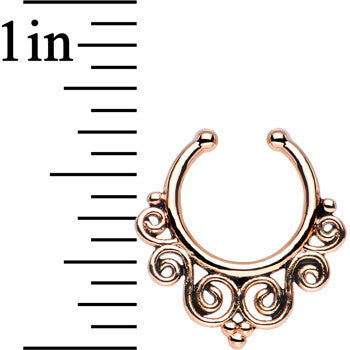 Rose Gold Tempest of Swirls Non-Pierced Clip On Fake Septum Ring