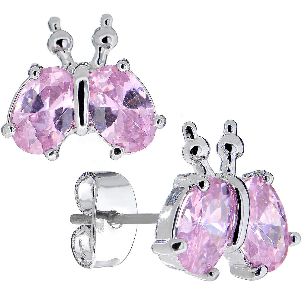 Pink Gem Dazzling Dainty Butterfly Stud Earrings