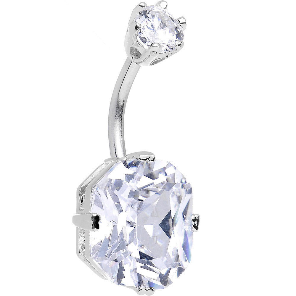 925 Sterling Silver Clear CZ Brilliant Octagon Belly Ring