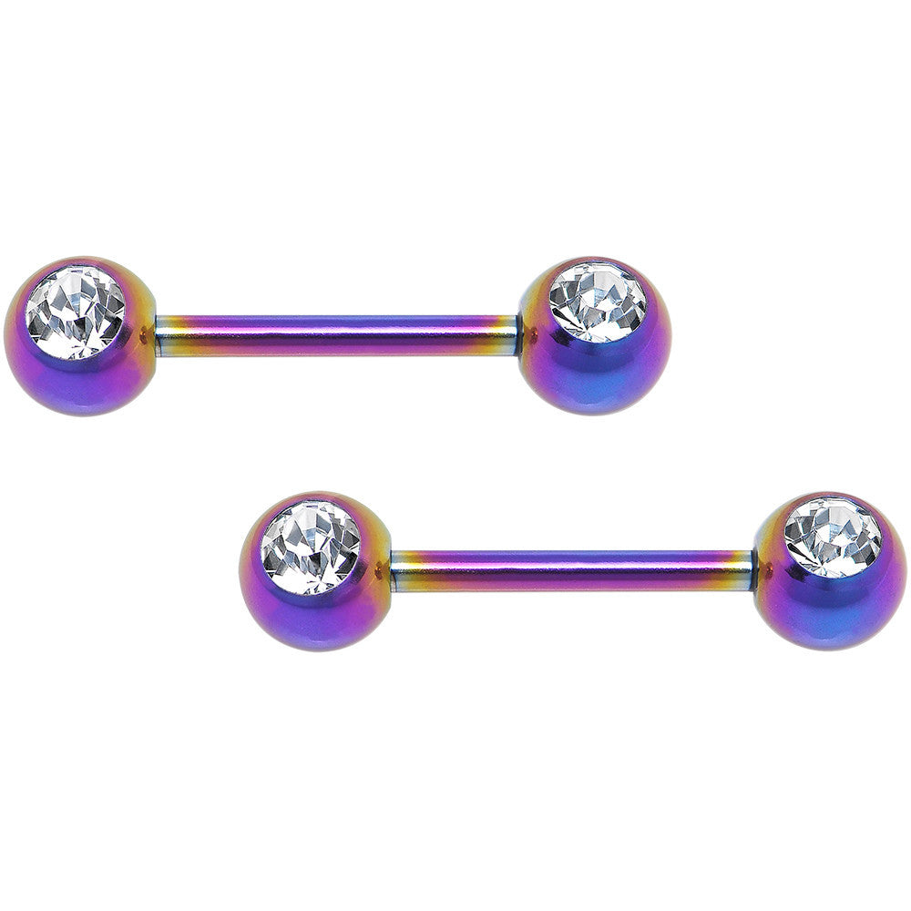 Front Gem Rainbow Anodized Titanium Nipple Barbell Set