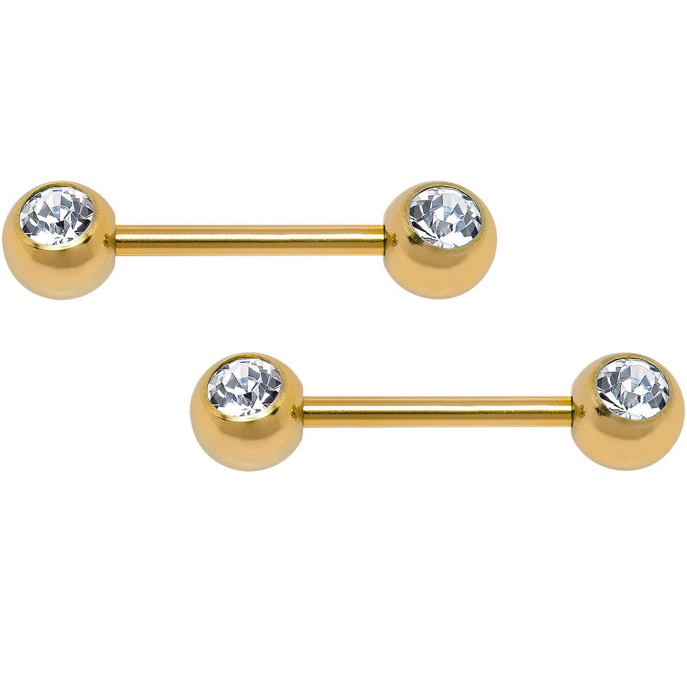 14 Gauge 9/16  CZ Gold Anodized All About Me Nipple Barbell Set