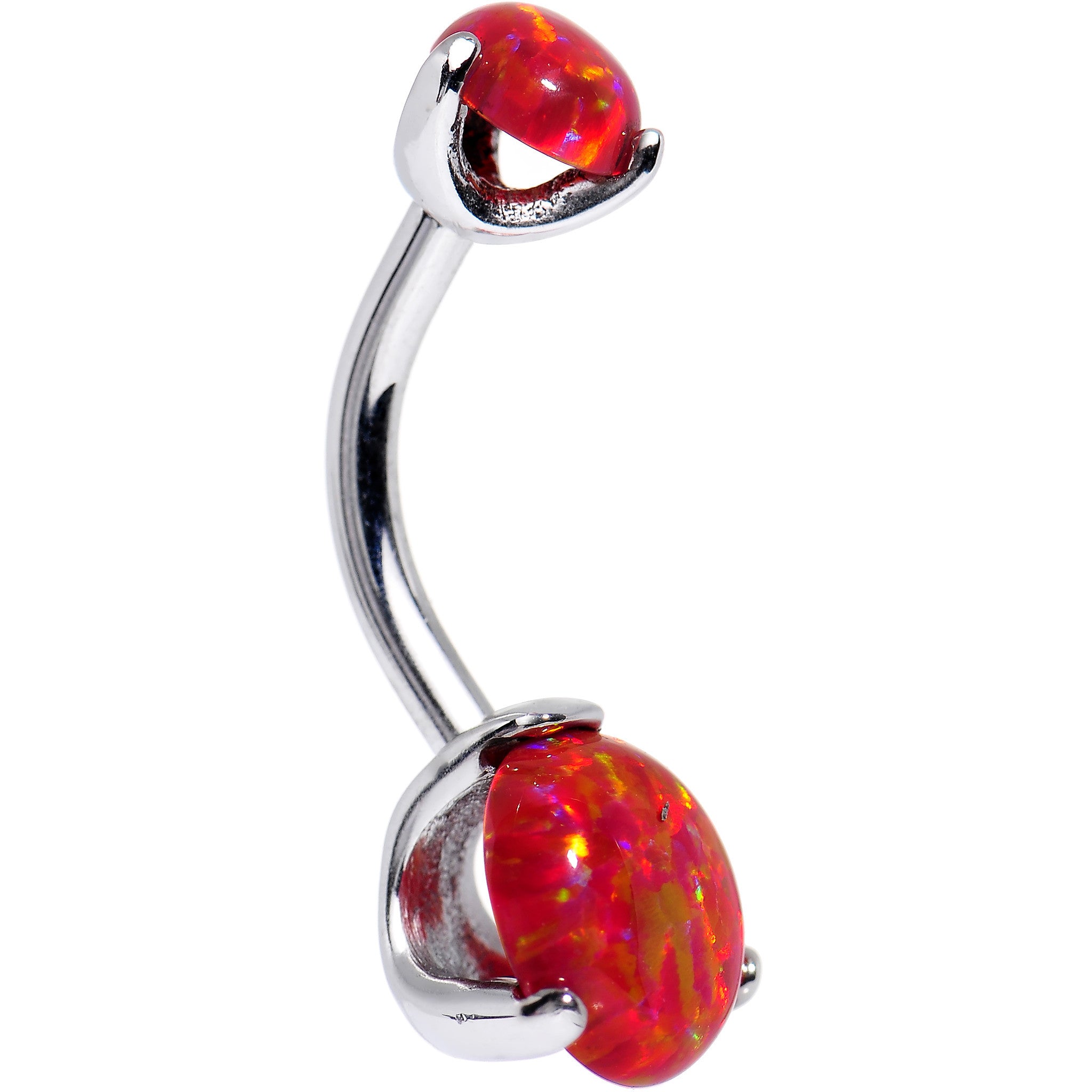 Double Red Synthetic Opal Internally Threaded Belly Ring 3/8