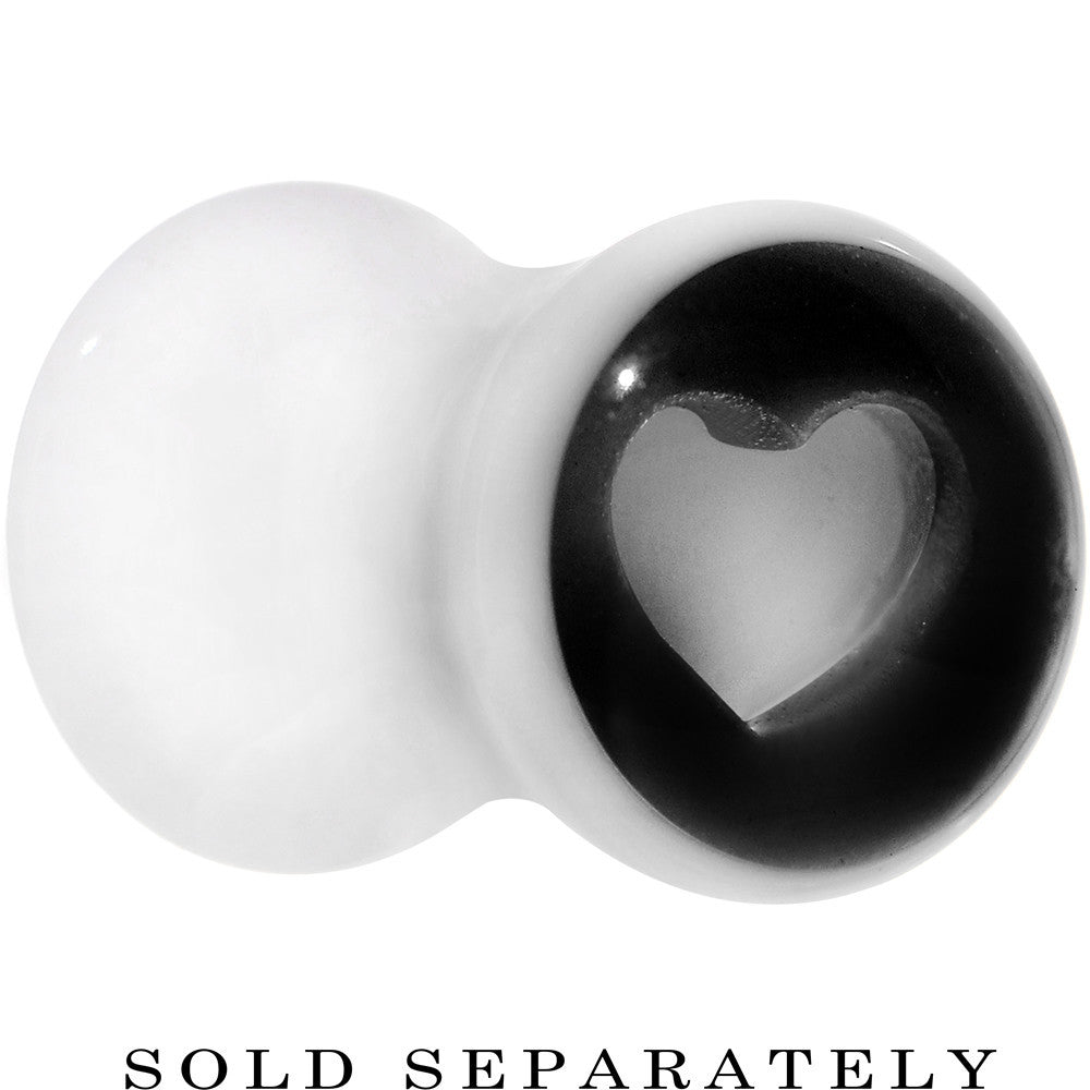 2 Gauge White Black Acrylic Adoring Heart Saddle Plug