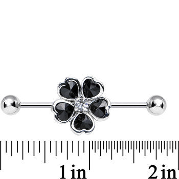 Black Blossoming Flower of Hearts Industrial Barbell