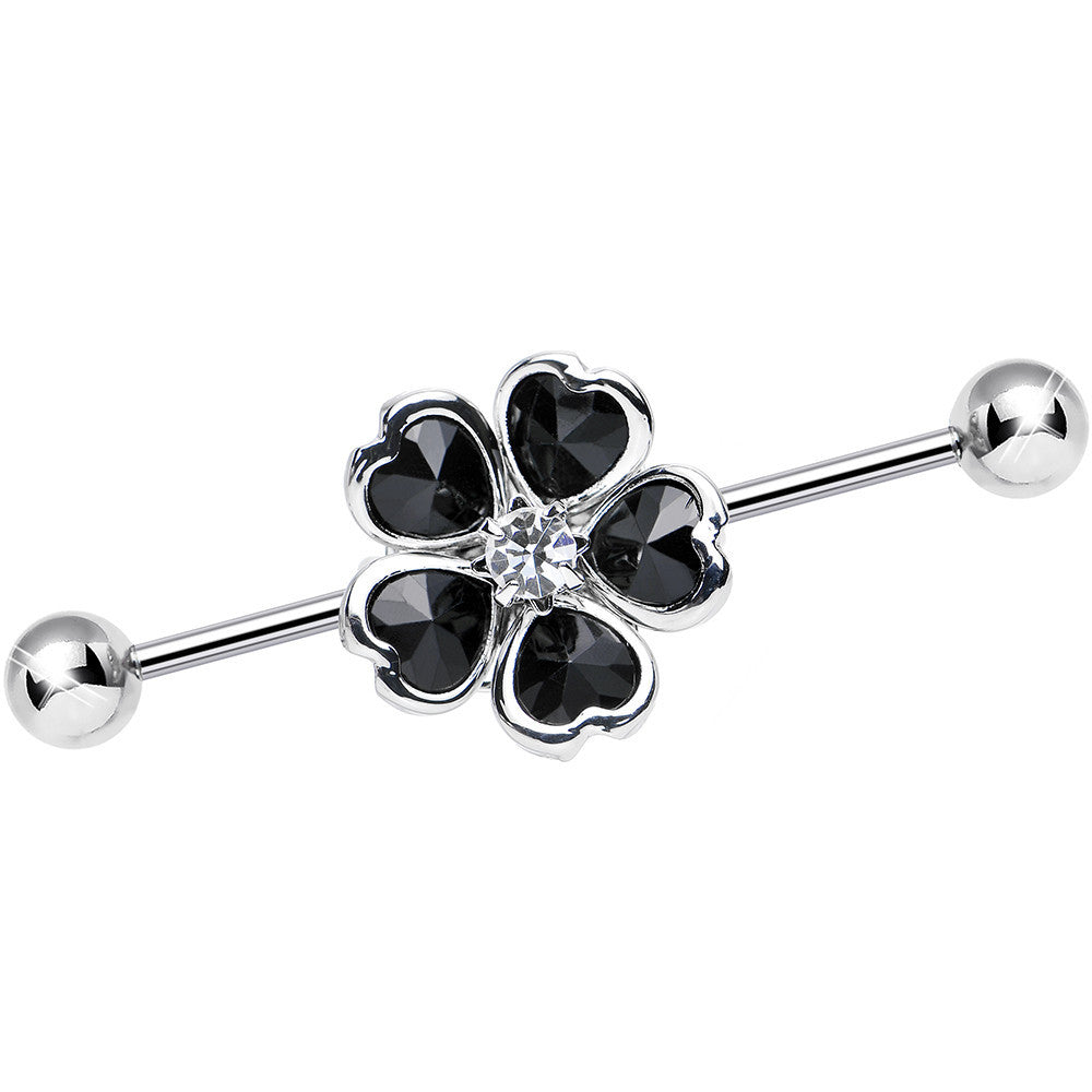 Black Blossoming Flower of Hearts Industrial Barbell