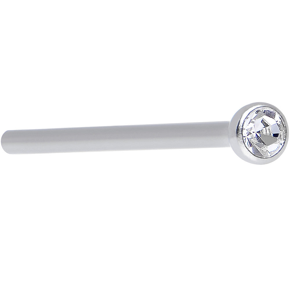 18G 3/4 Clear CZ Steel Straight Fishtail Nose Ring 2mm