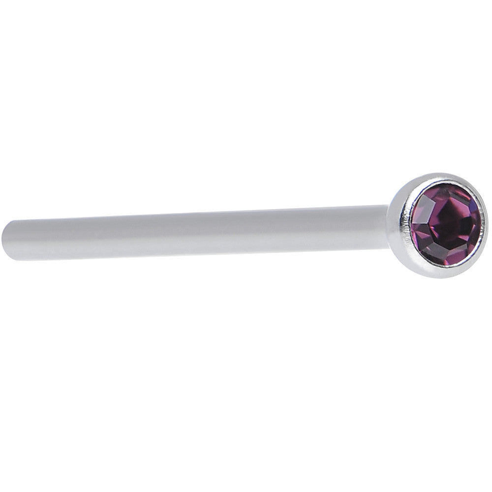18 Gauge 3/4 Purple CZ Steel Straight Fishtail Nose Ring 2mm