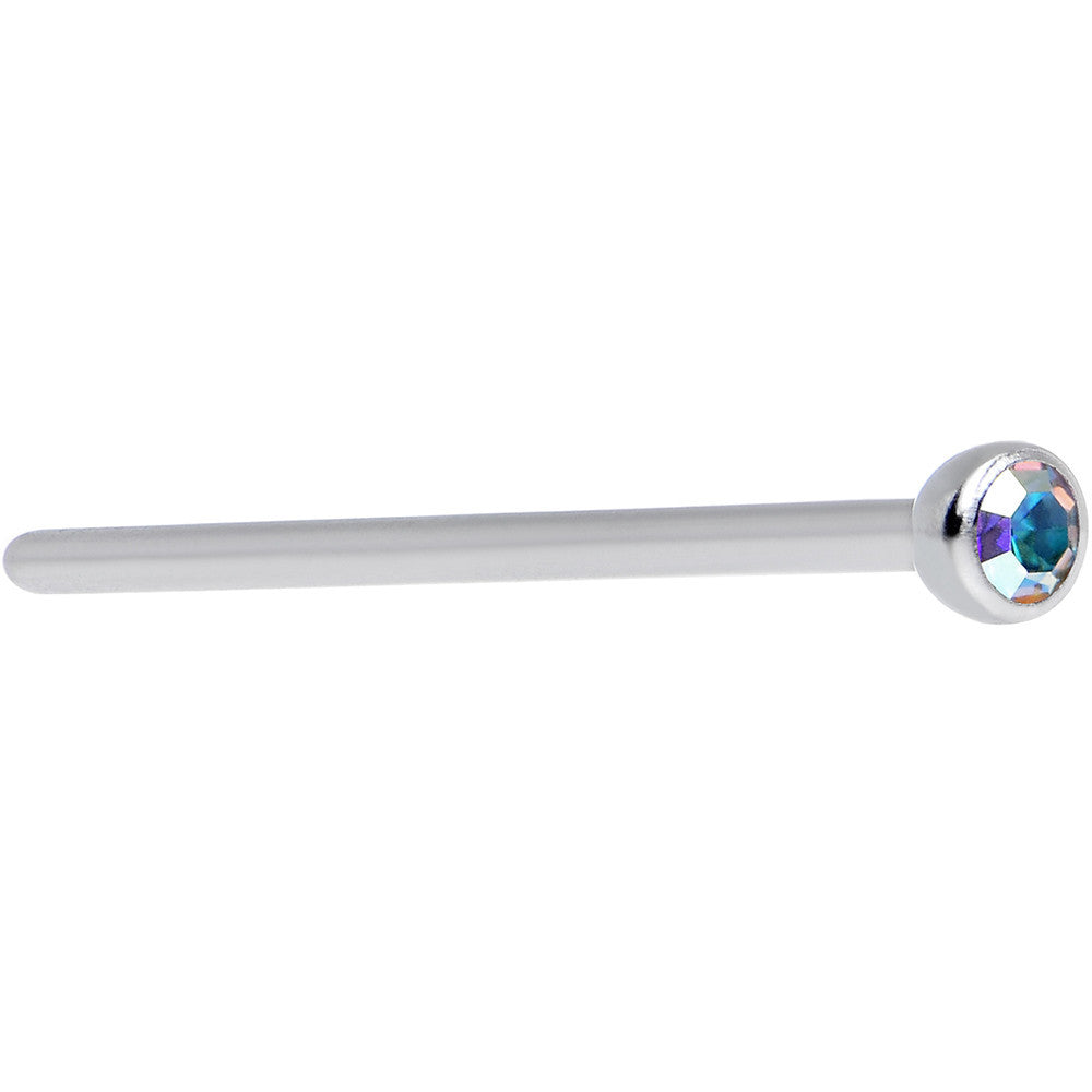 18 Gauge 3/4 Aurora CZ Steel Straight Fishtail Nose Ring 2.5mm