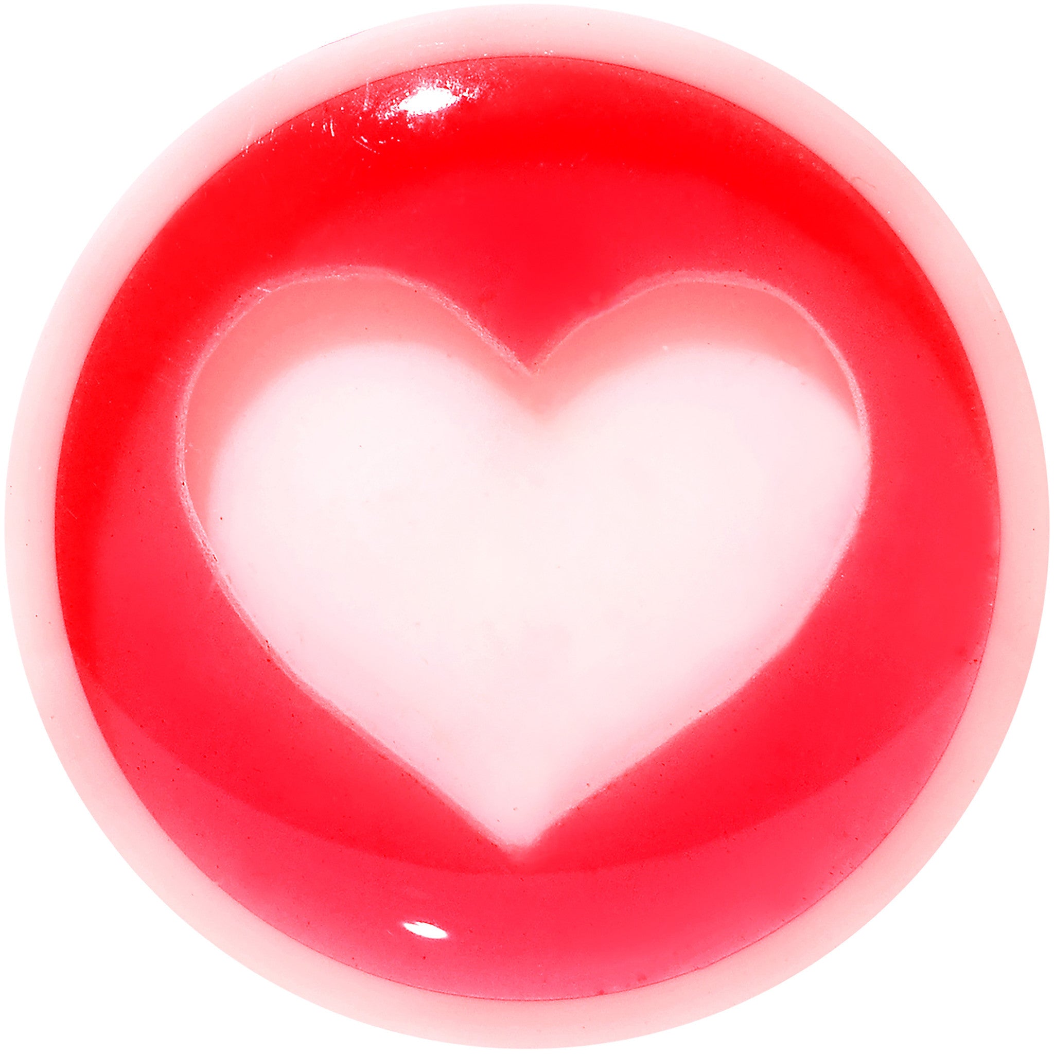 00 Gauge White Red Acrylic Adoring Heart Saddle Plug