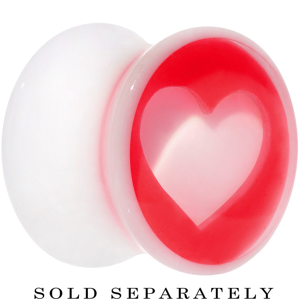 00 Gauge White Red Acrylic Adoring Heart Saddle Plug