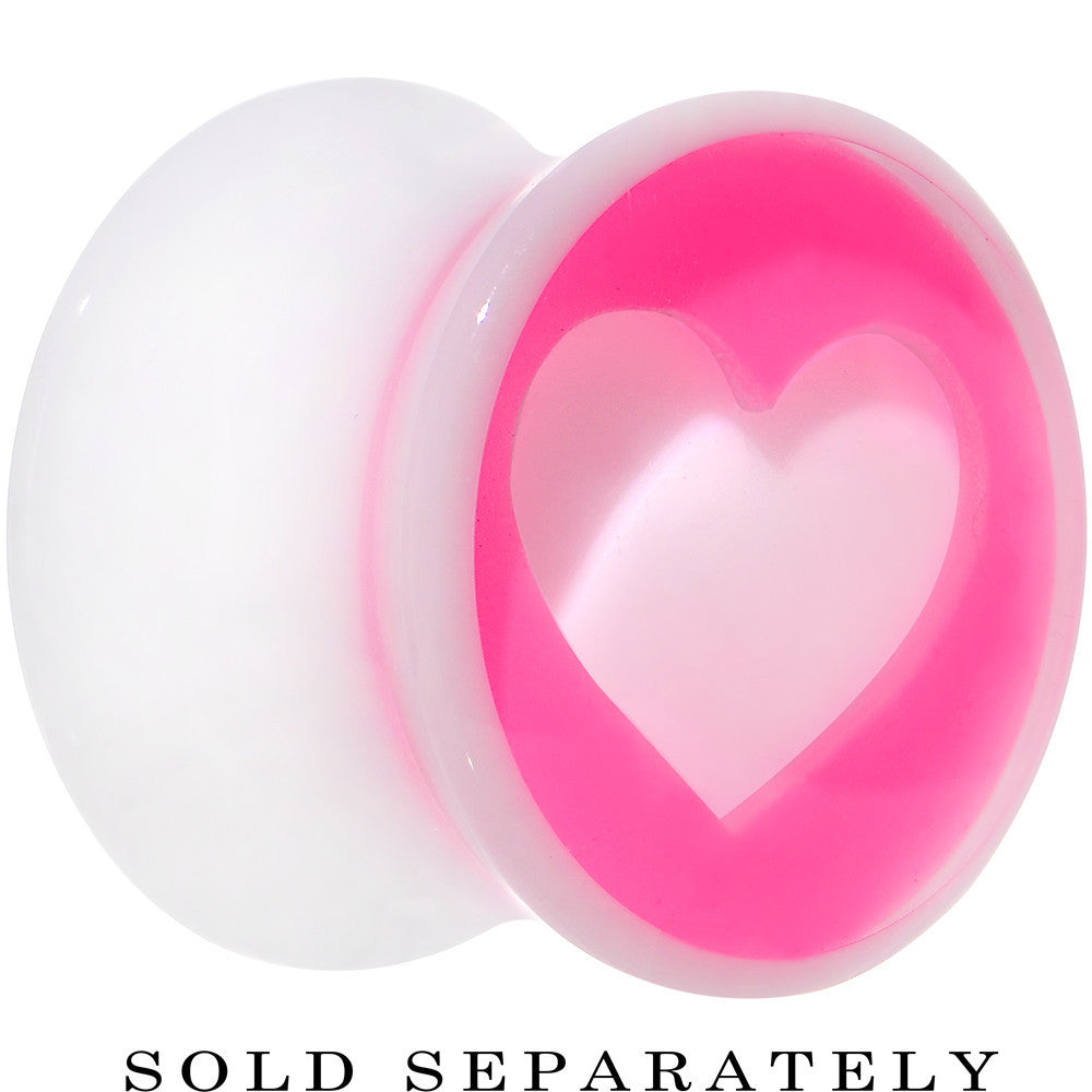 00 Gauge White Pink Acrylic Adoring Heart Saddle Plug