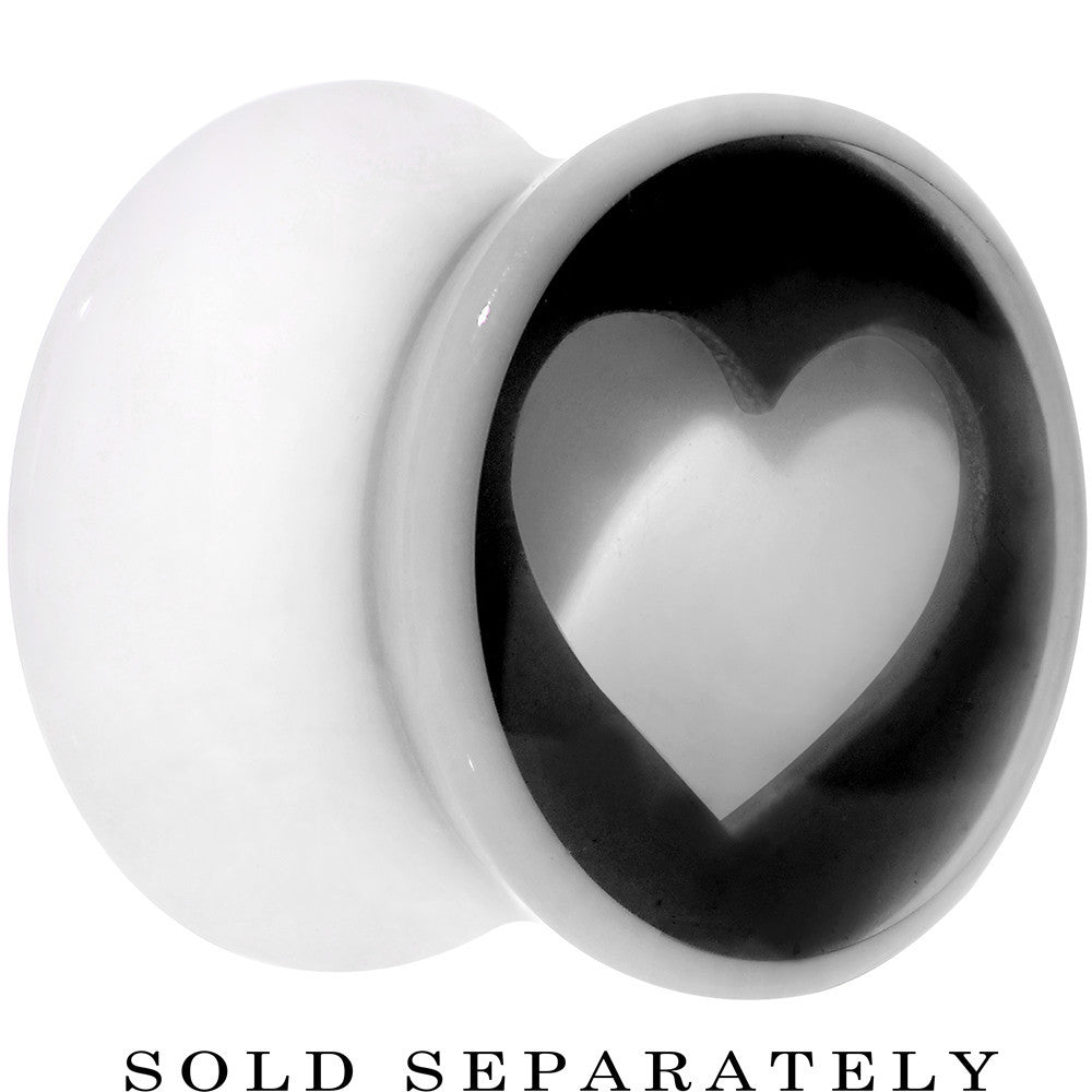9/16 White Black Acrylic Adoring Heart Saddle Plug