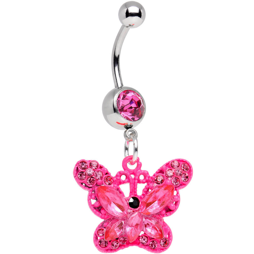 Pink Gem Passionately Pink Butterfly Dangle Belly Ring