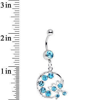 Aqua Gem Wreath and Butterfly Dangle Belly Ring
