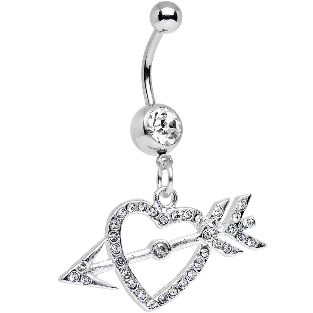 Clear Gem Cupid's Arrow Hits the Heart Dangle Belly Ring