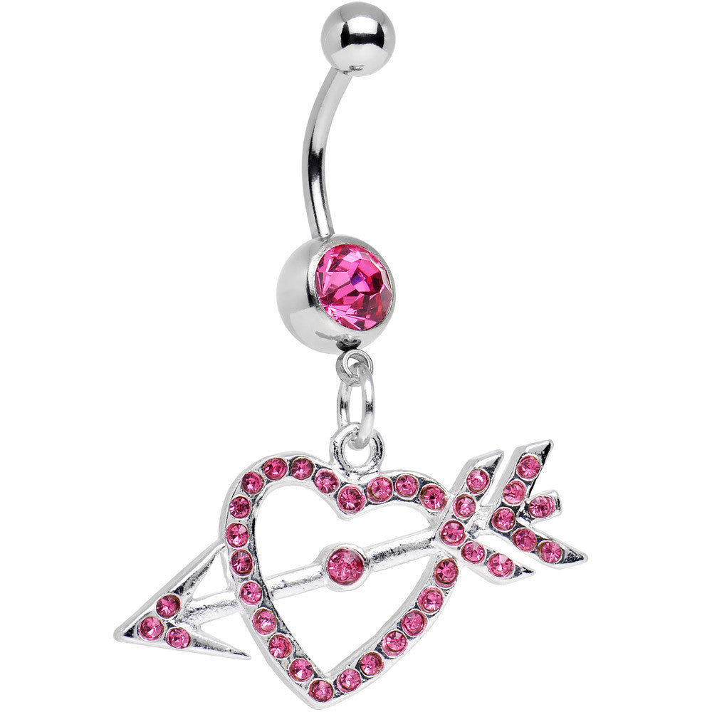 Pink Gem Cupid's Arrow Hits the Heart Dangle Belly Ring