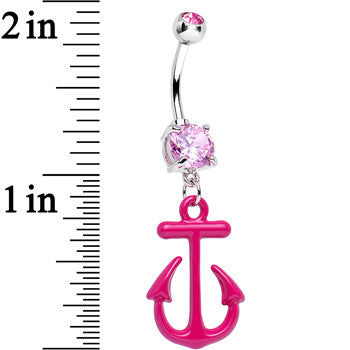 Pink Gem Nautical Pink Anchor Dangle Belly Ring