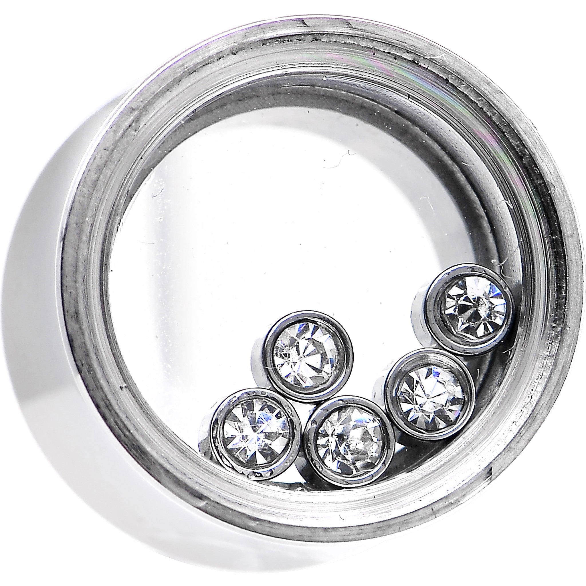 1/2 Moveable Clear Cubic Zirconia Stainless Steel Saddle Plug