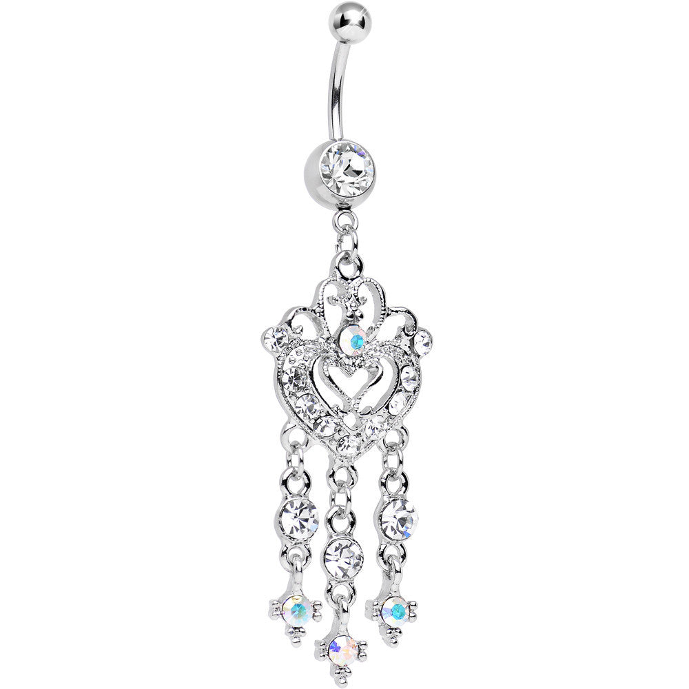 Clear Gem Always Ardent in Love Heart Chandelier Belly Ring