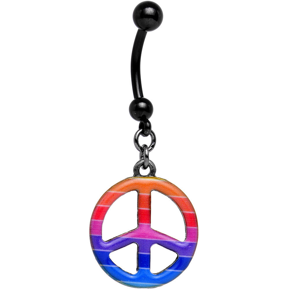 Black Anodized Titanium Rainbow Peace Symbol Dangle Belly Ring
