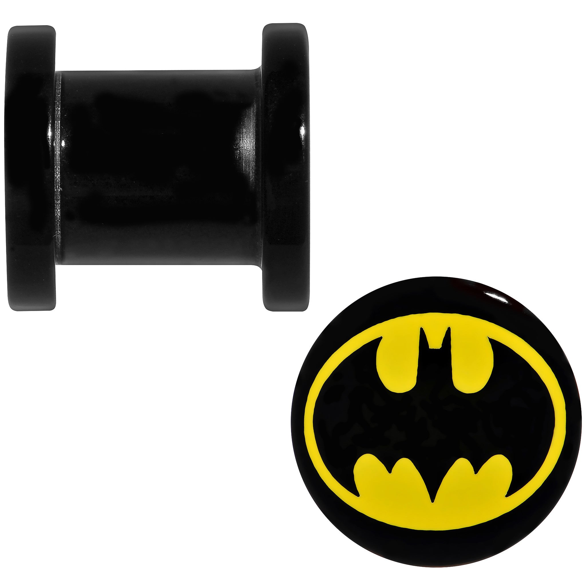 0 Gauge Black Acrylic Licensed Batman Logo Screw Fit Plug Set