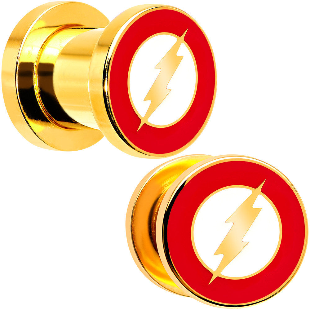0 Gauge Gold Plated Licensed The Flash Logo Screw Fit Plug Set
