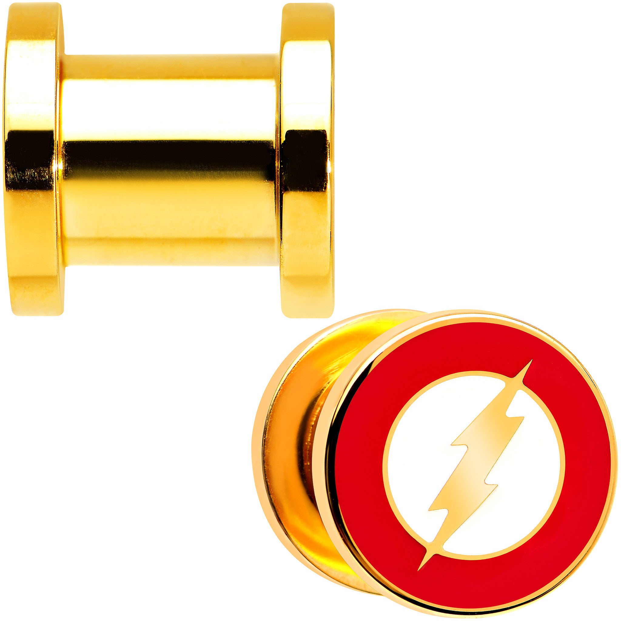 0 Gauge Gold Plated Licensed The Flash Logo Screw Fit Plug Set