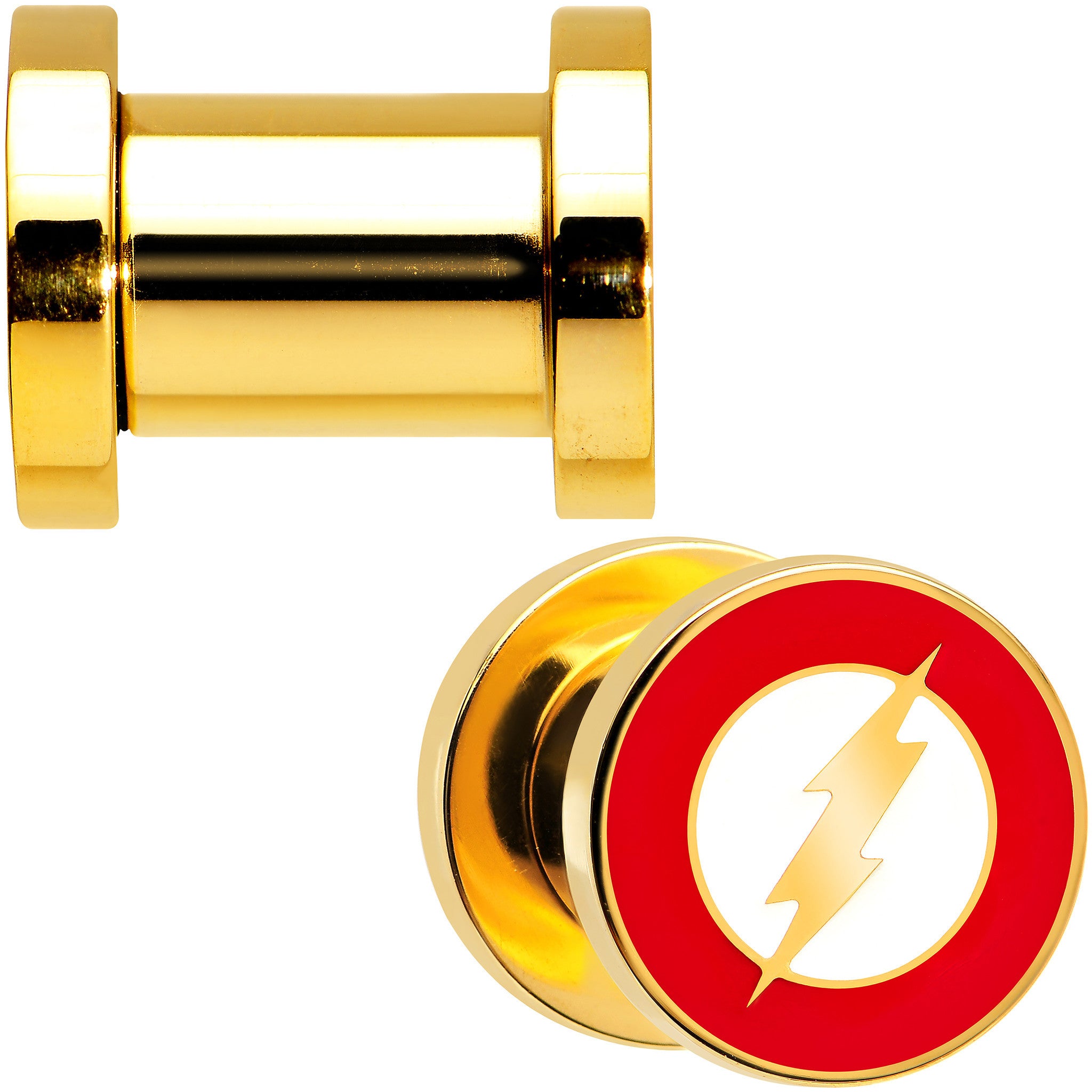 2 Gauge Gold Plated Licensed The Flash Logo Screw Fit Plug Set